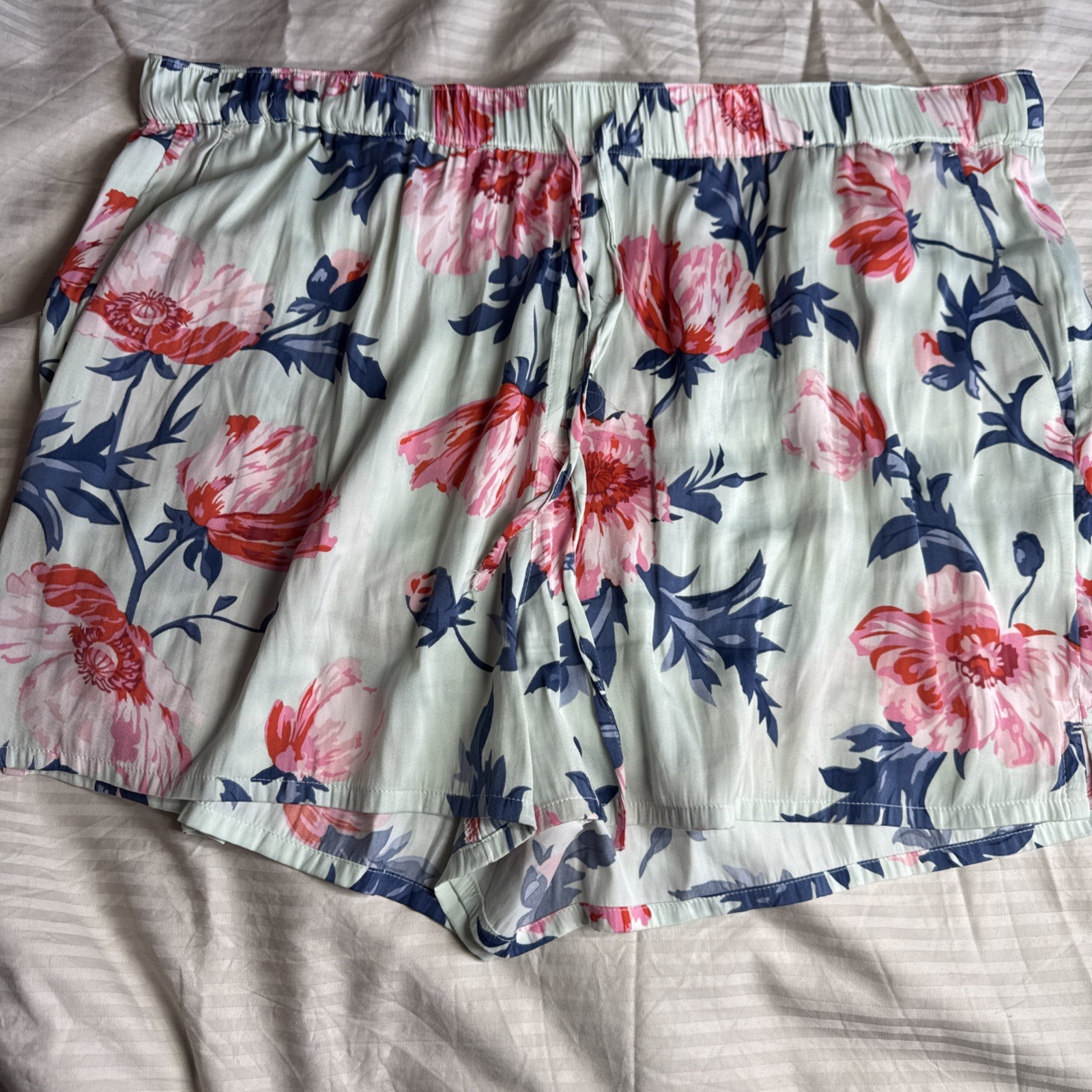 Joules Silky Shorts Size Large 14 With Flowe Print And Pockets