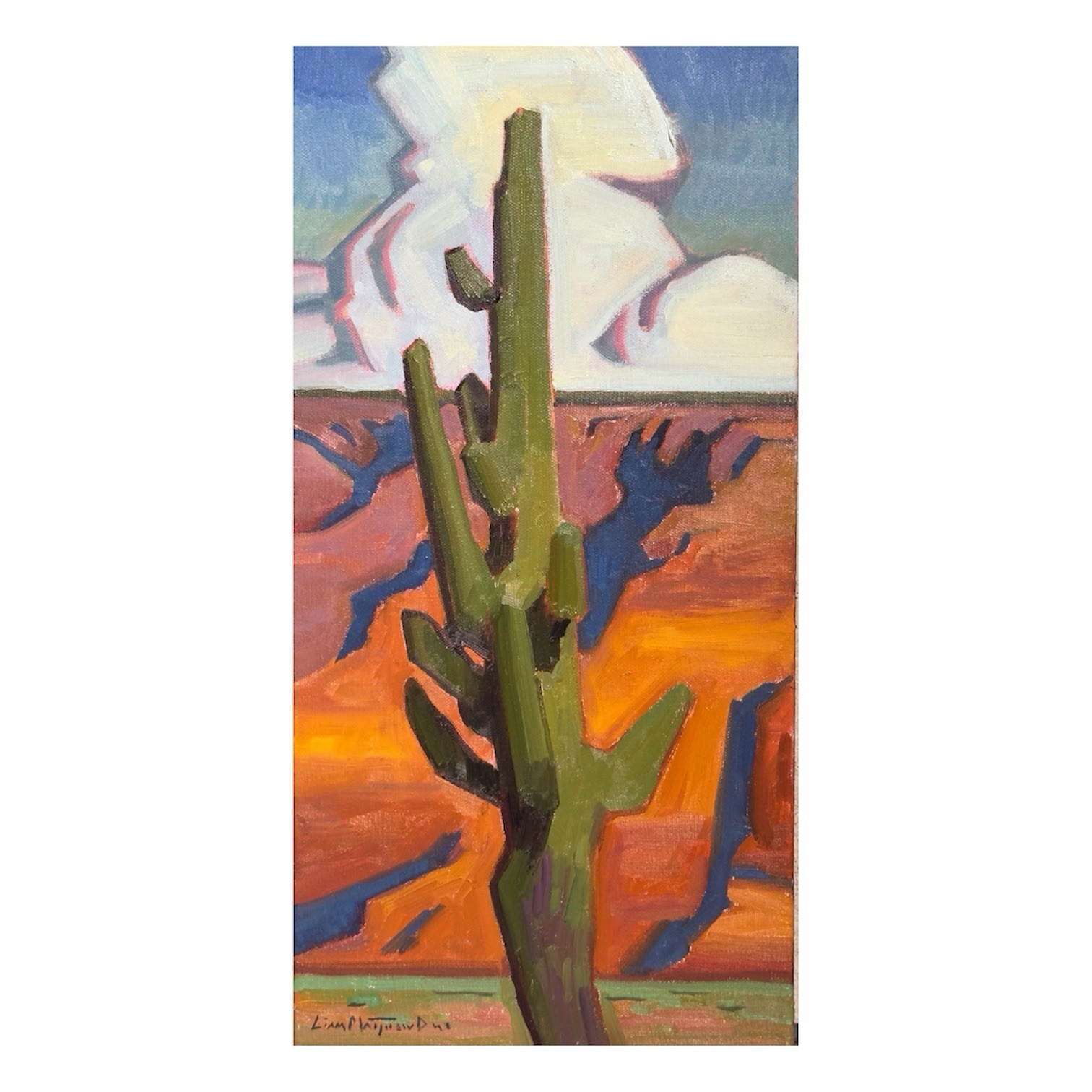 Original Western Landscape Painting Cactus Canyon Clouds Signed 10x20 Impression