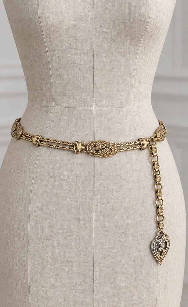 Brighton Vintage 90s Bali Hai Gold Tone Chain Belt Paisley Scroll Large Rare