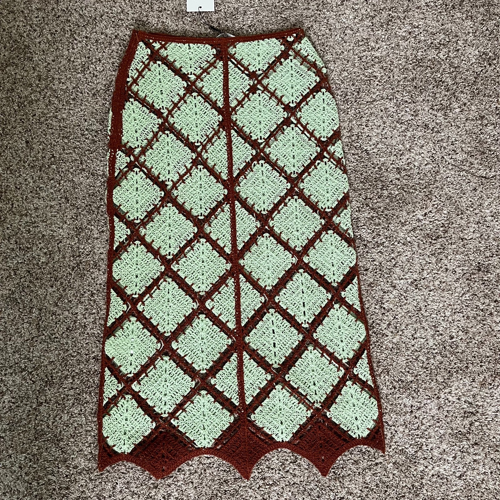 ZARA Light Green Crochet Midi Skirt Medium Side Zip Sheer Sustainable NWT Summer