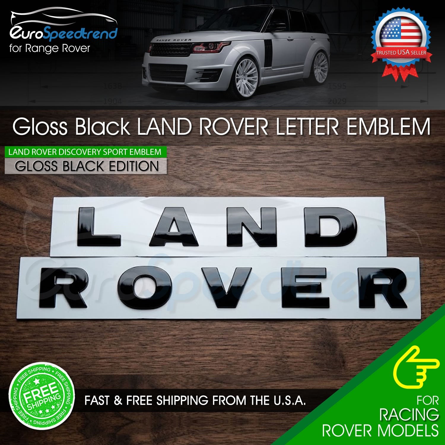 Land Rover Letters Emblem Gloss Black For 03-09 Land Rover Hood Sport Badge