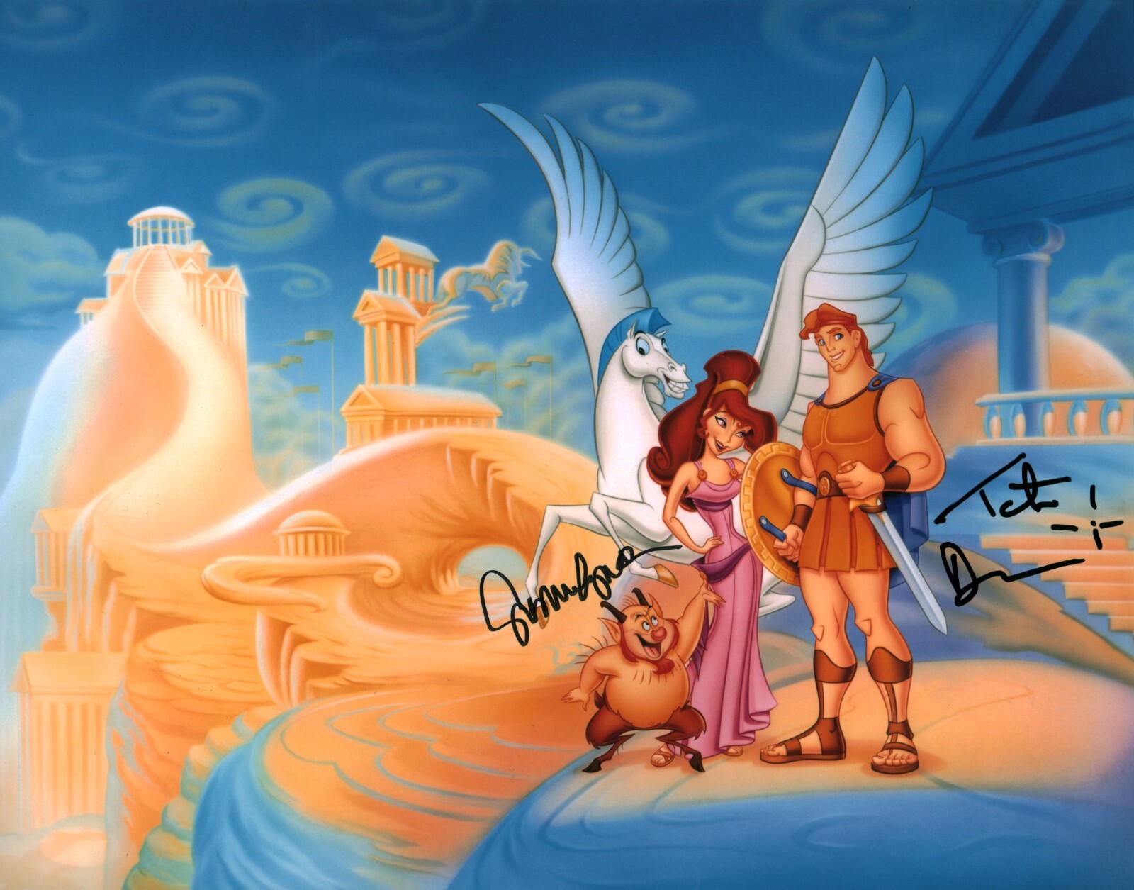 Disney Hercules 11x14 Cast x2 Signed Mini Poster Egan Donovan JSA Cert Auto