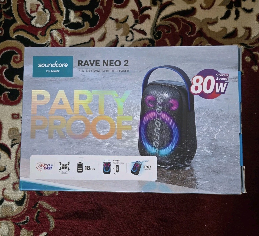 NEW ANKER Soundcore Rave Neo 2 Portable Speaker - 80W Stereo - LED Light