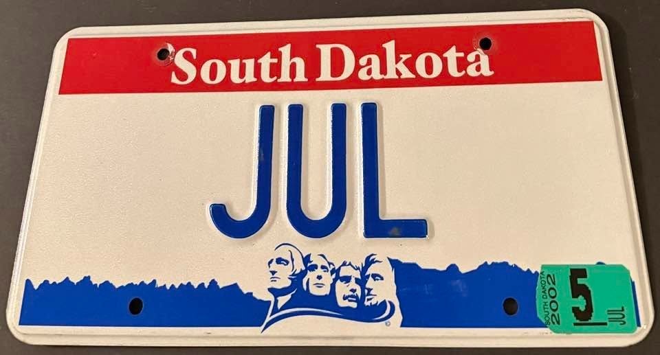 JUL Vanity License Plate Julie July Jules Rapper South Dakota