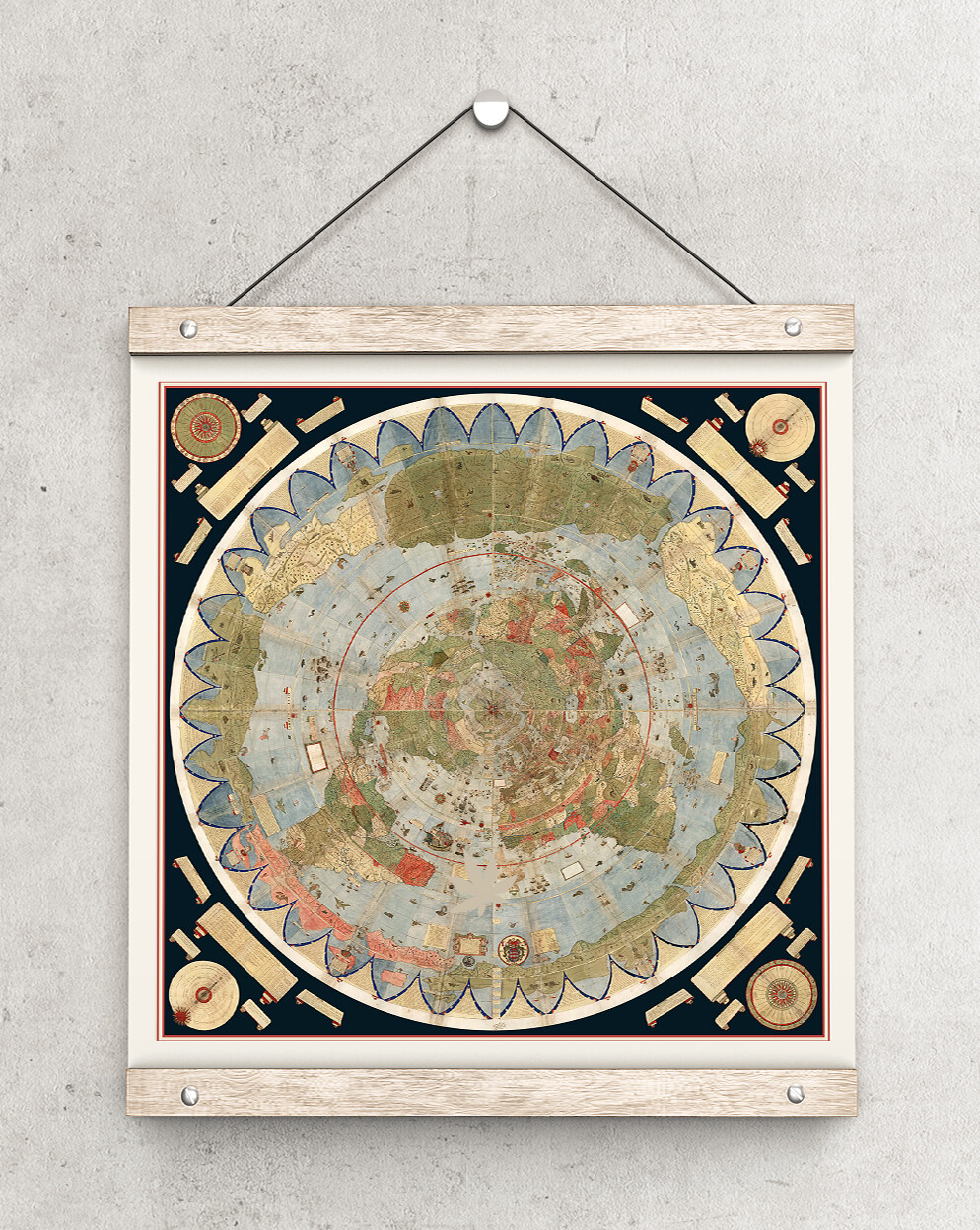 Urbano Monte 1587 Flat Earth World Map Poster Vintage Cartography Wall Art Print