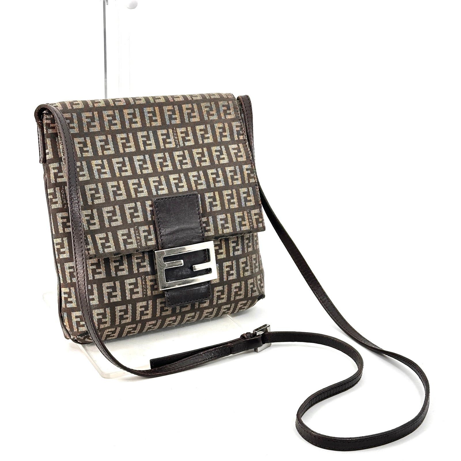 Fendi Shoulder bag Canvas Zucchino Crossbody Leather Mamma Authentic