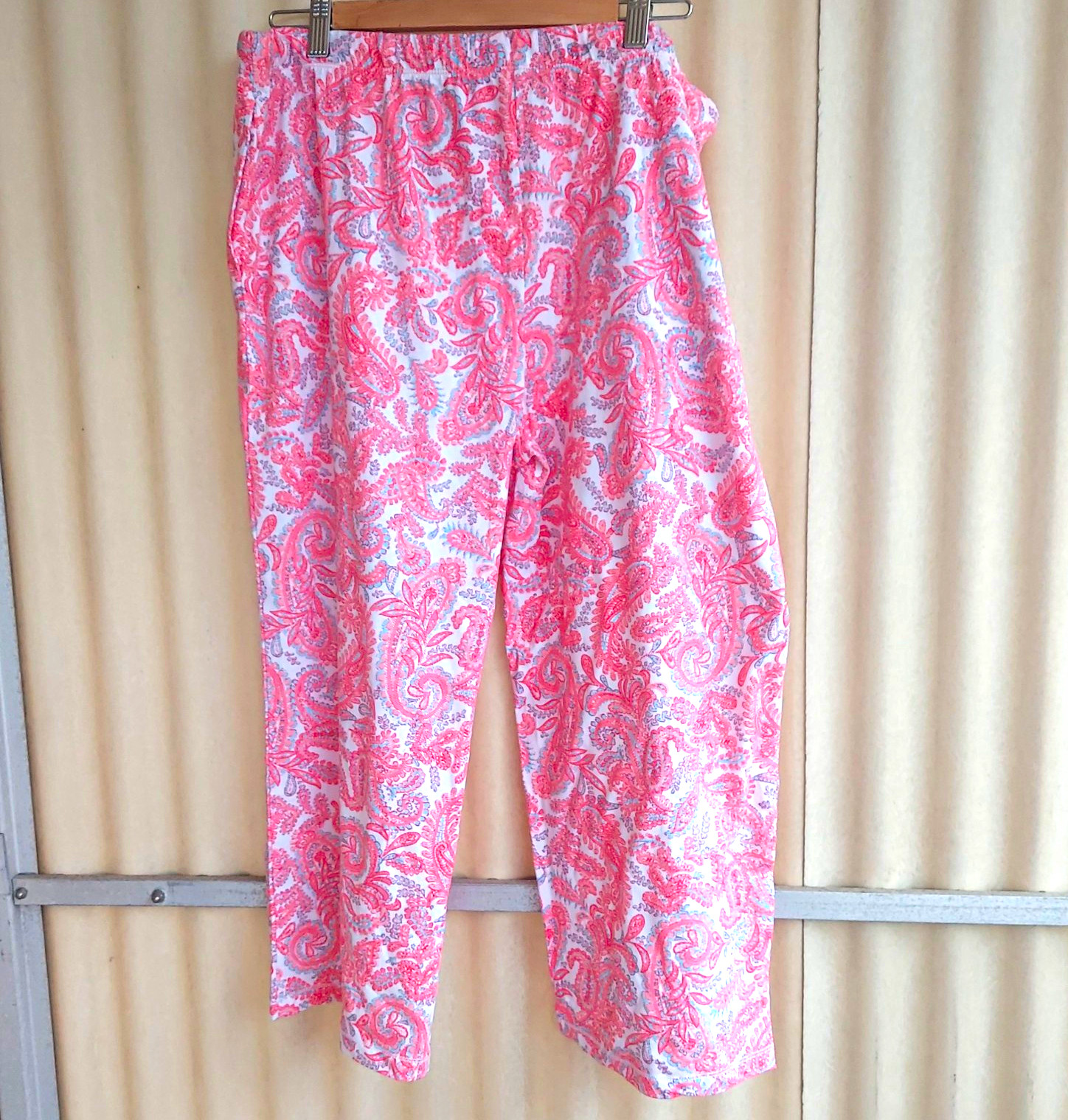 Carole Hochman Women’s Pajama Pants L Pink Paisley 100% Cotton Woven Drawstring