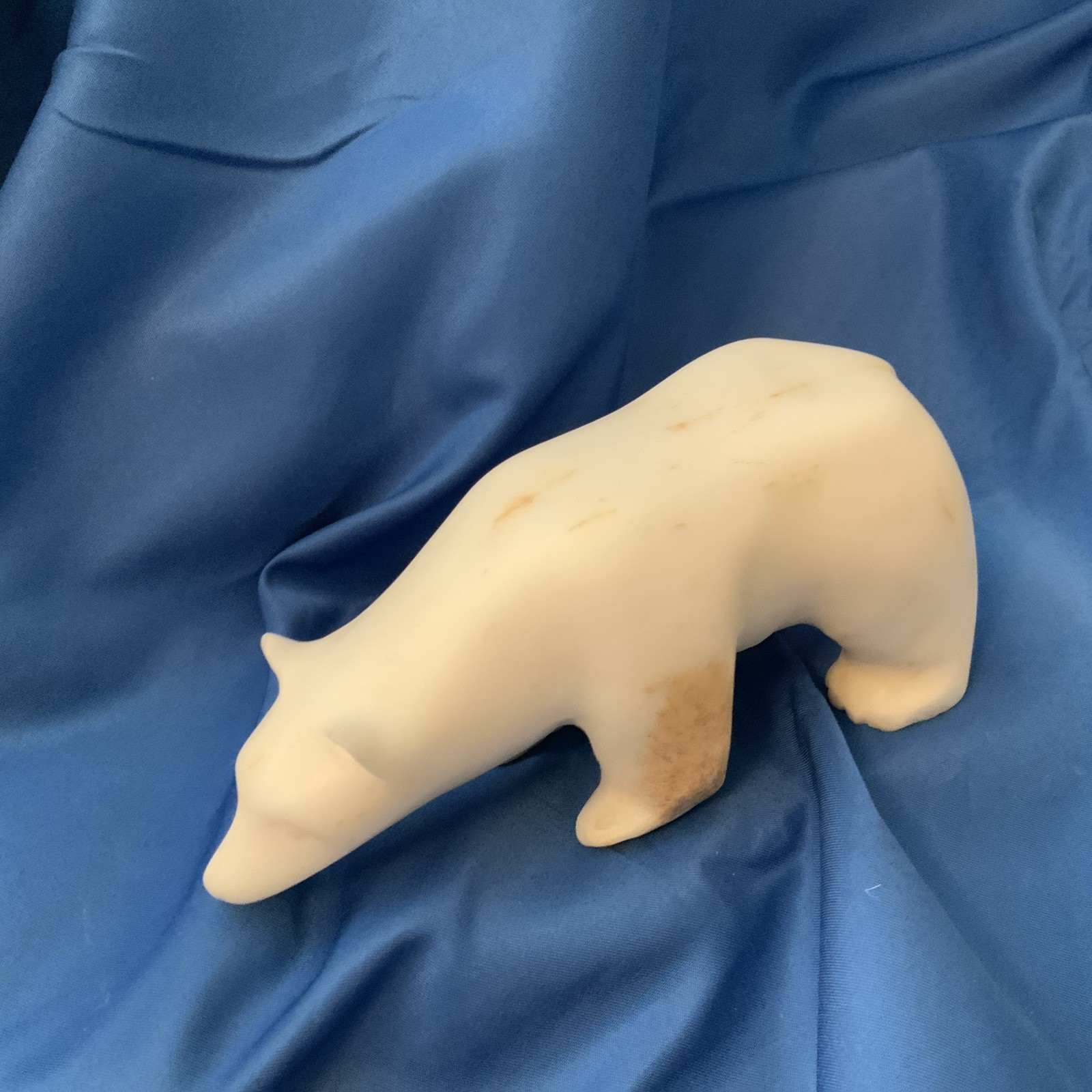 Vintage Polar Bear Solid Stone Sculpture Carving 6.5x3x3” 1 Lb 11 Ounces White