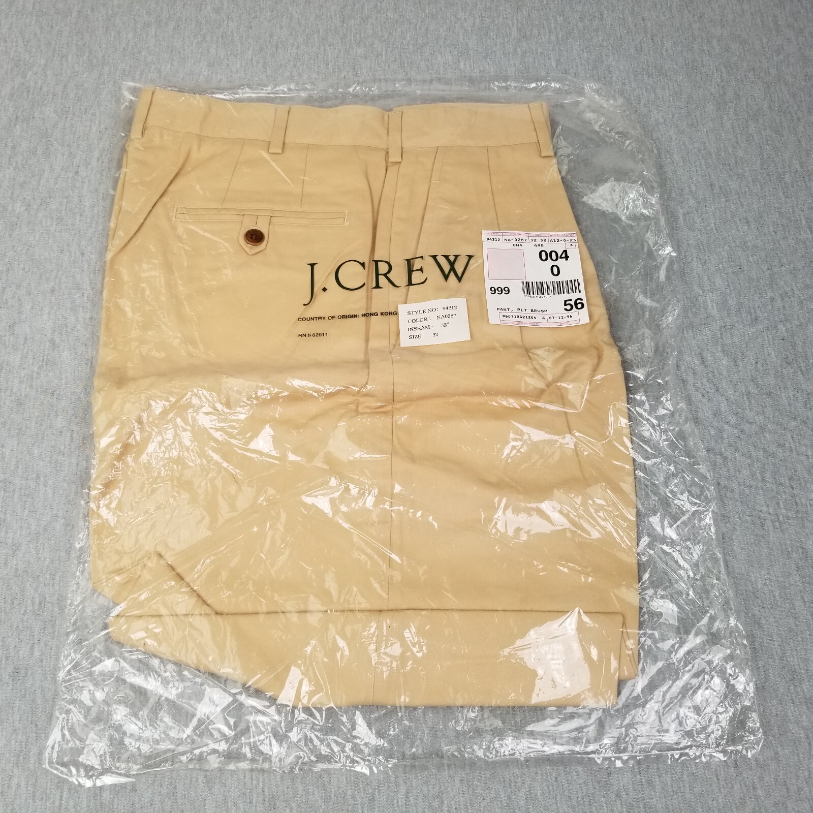 Vintage J Crew Pants Men 32x32 Oarsman Pleated Brushed Khaki July 1996 Deadstock