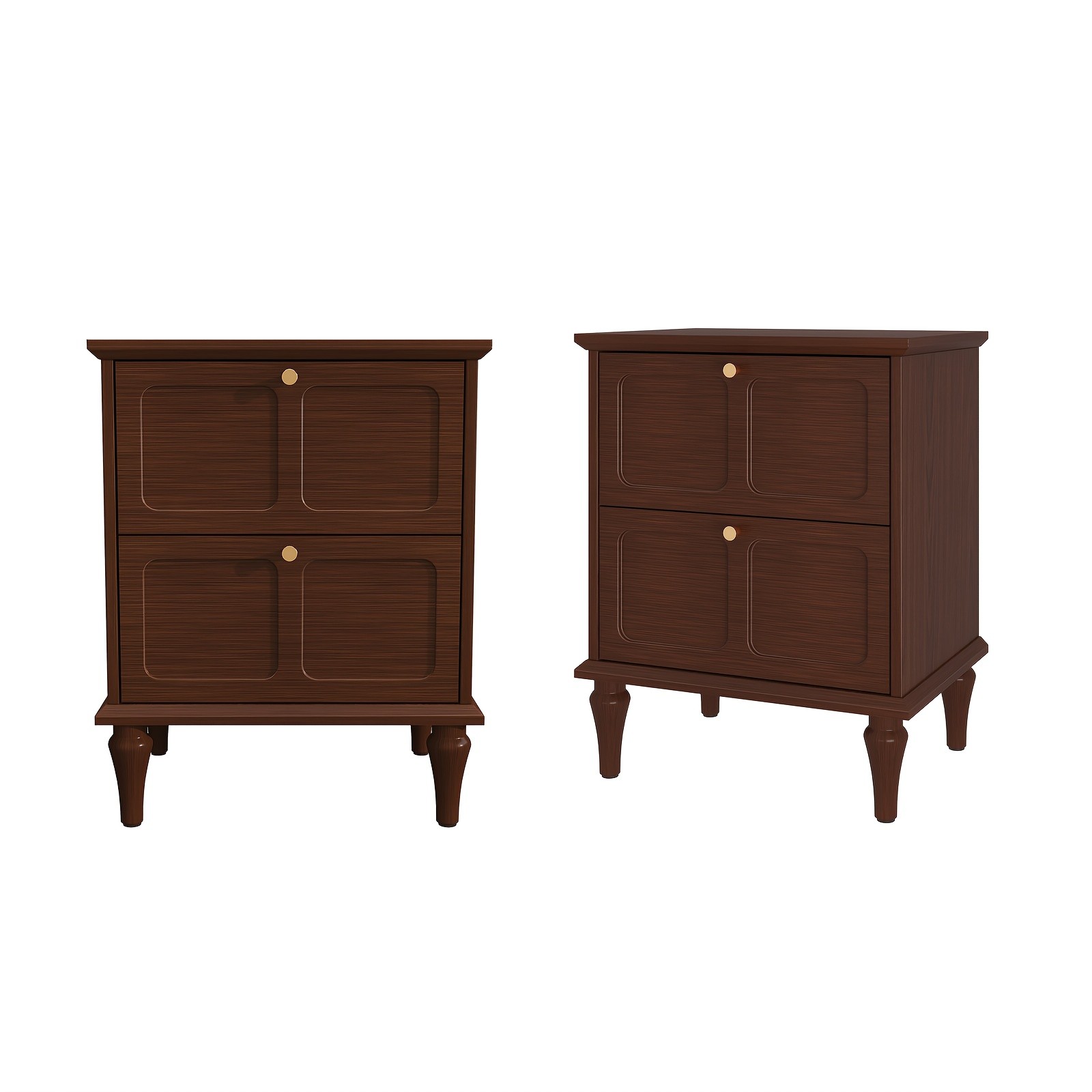 Mid-Century Modern Nightstand Set of 2, with Storage Drawers and Solid Wood Legs