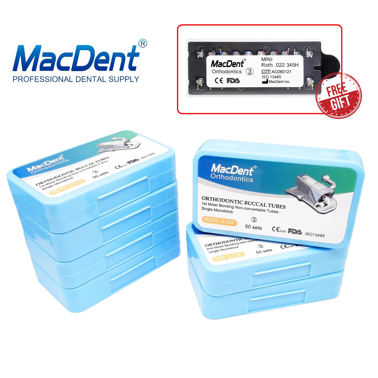 200Pcs Tubos bucales de ortodoncia dental 1er 2nd molar Bondable Roth MBT 022
