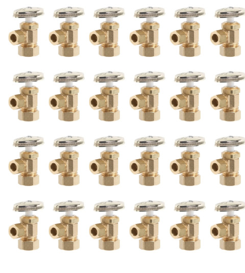 24 PCS 1/2 In Nom Comp Inlet X 3/8 In Od Comp Multi-Turn Angle Valve, Brass