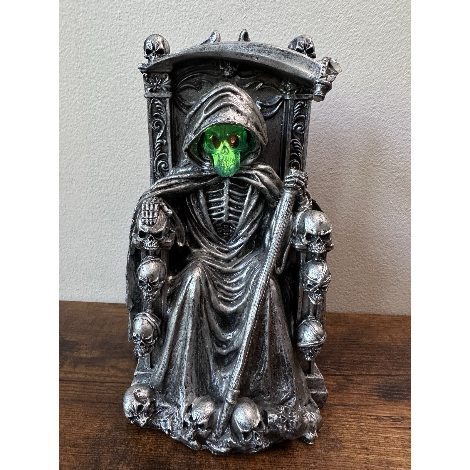 Ebros Grim Reaper Statue On Throne LED Light Up Skull Figurine Gothic Halloween