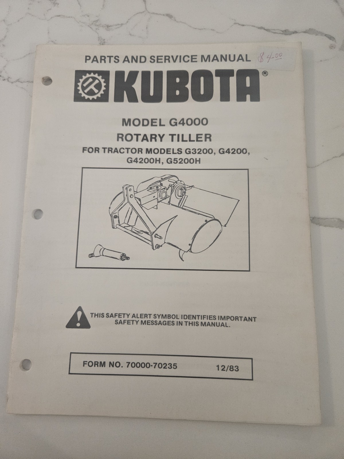 Kubota Model G4000 Tiller Parts And Service Book Kubota Model G4000 Tiller Parts And Service Book