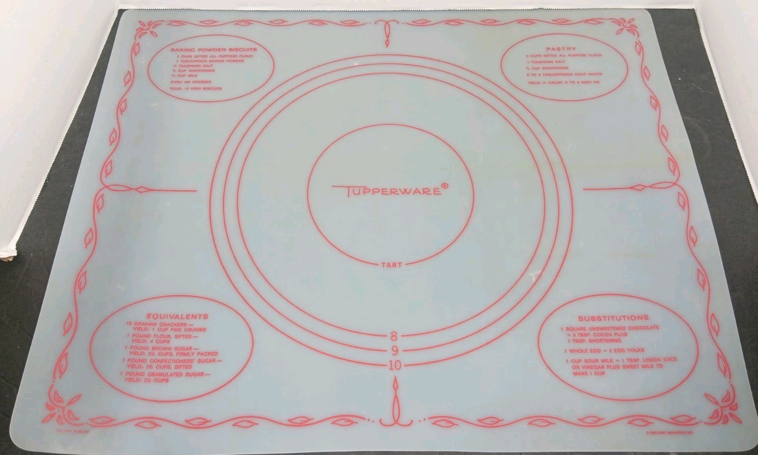 Vtg 1965 Tupperware Pastry Mat Rolling Pie Crust Pizza Dough Tart Baking 18x22