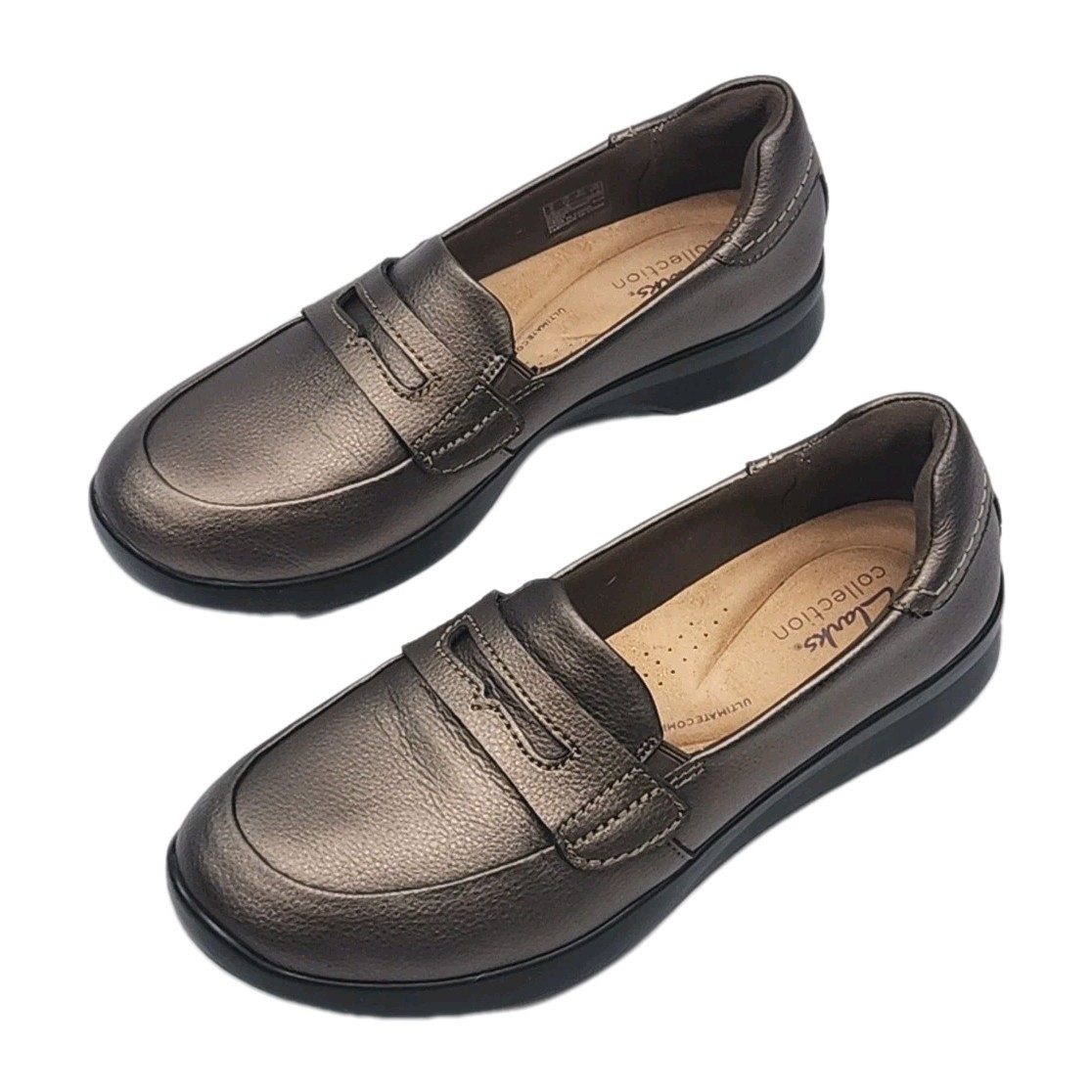 Clarks Collection Shoe Loafer Ultimate Comfort Women Sz 8.5 Bronze Brown Slip-On