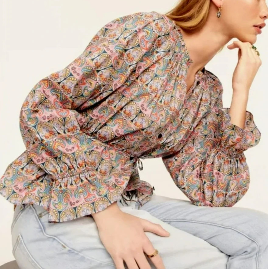 J. Crew Liberty Art Fabric Tie Waist Shirt Size XS Giorgia Duke Print Cotton Top J. Crew Liberty Art Fabric Tie Waist Shirt Size XS Giorgia Duke Print Cotton Top