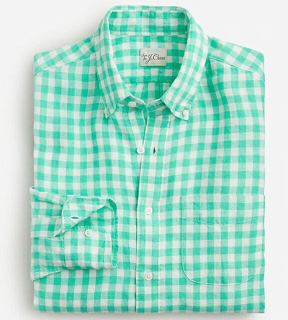 J Crew Shirt Mens Linen Green Plaid Check Baird McNutt Classic Fit Various Sizes J Crew Shirt Mens Linen Green Plaid Check Baird McNutt Classic Fit Various Sizes