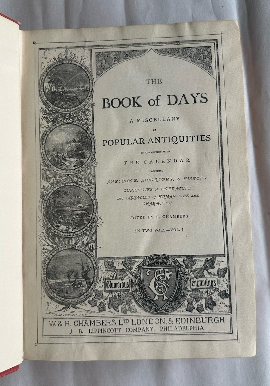 Antique The Book Of Days Miscellany Of Popular Antiquities Vol 1 HC W&R Chambers Antique The Book Of Days Miscellany Of Popular Antiquities Vol 1 HC W&R Chambers