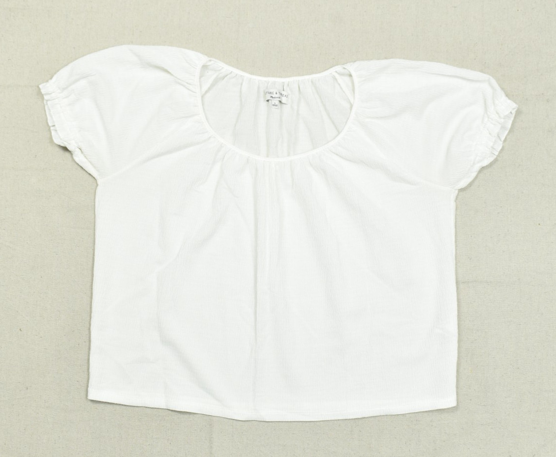 Madewell Texture & Thread Womens Size L White Textured Gauze Puff Sleeve Peasan Madewell Texture & Thread Womens Size L White Textured Gauze Puff Sleeve Peasan