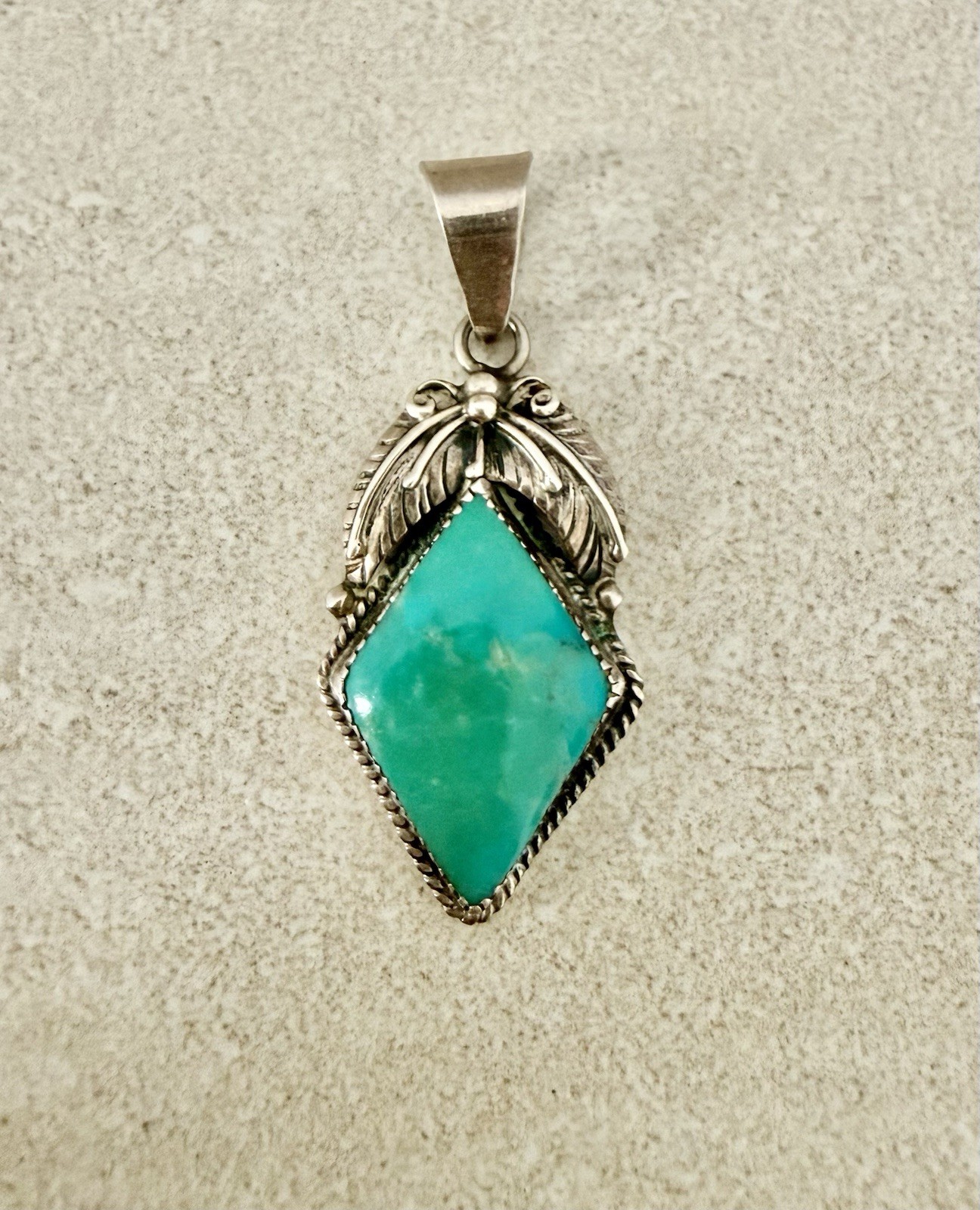 Vintage Native American 925 Sterling Silver Turquoise Pendant Signed BM