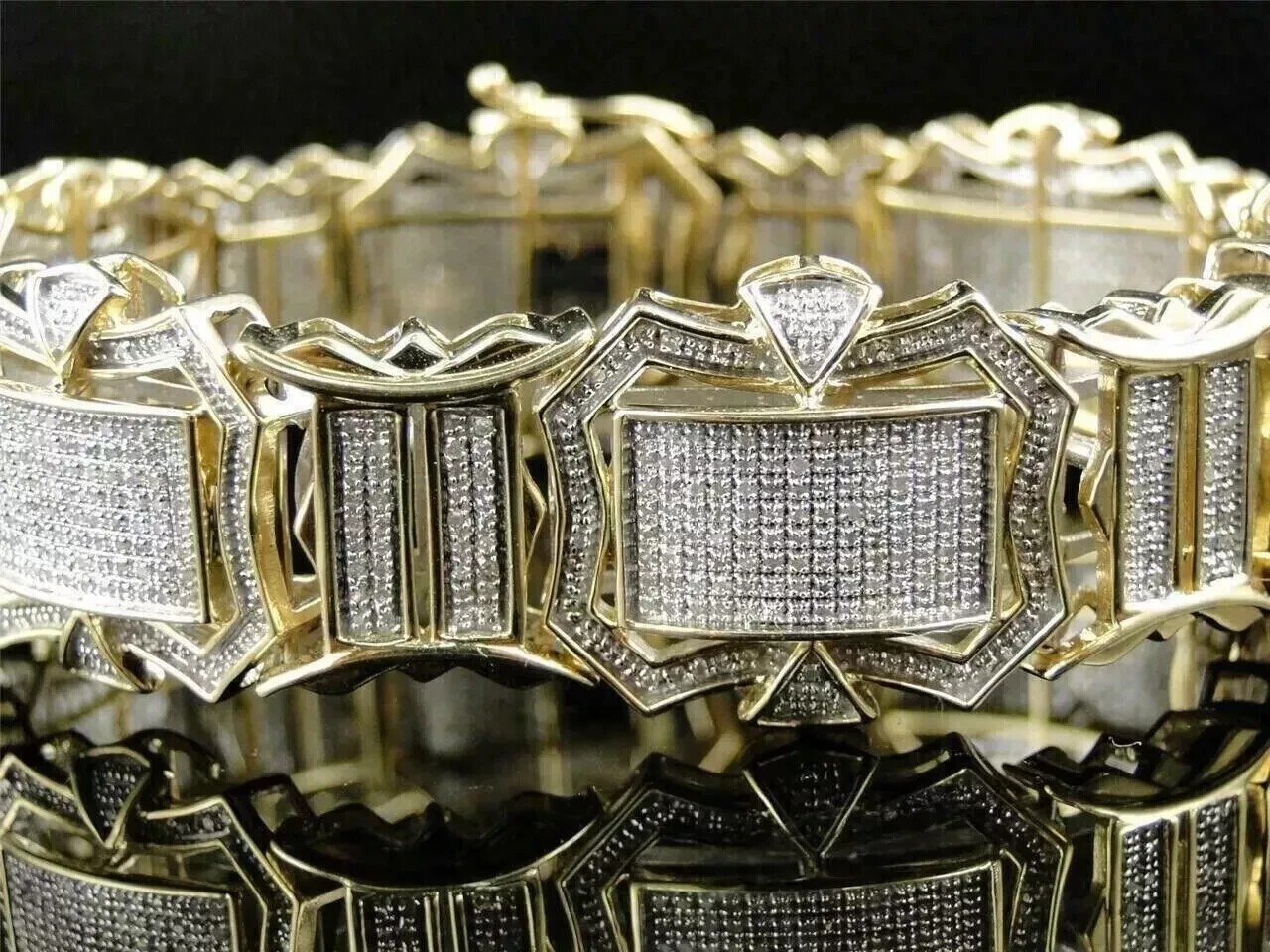 12CT Round Simulated Diamond Men\'s Tennis Bracelet 14K Two-Tone Gold Plated