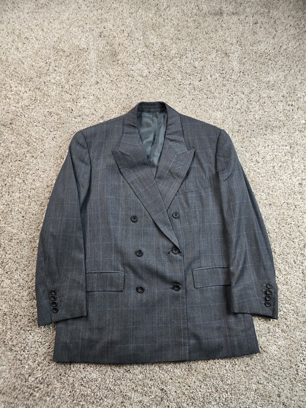 Vintage Fallan & Harvey Suit Jacket 36R Bespoke Double Breasted Peak Lapel