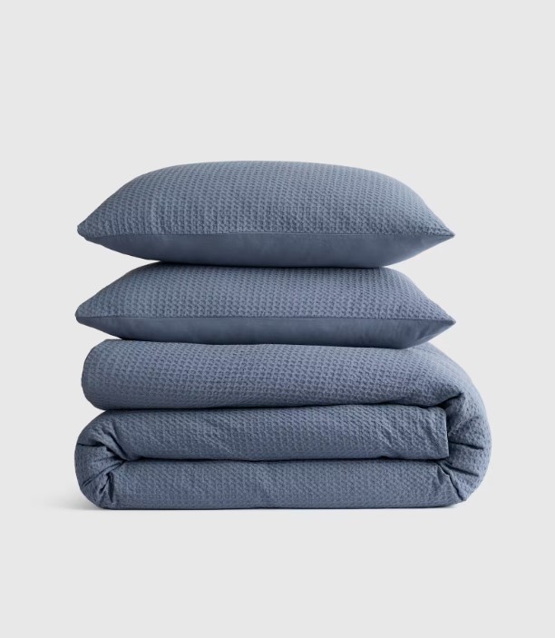 NEW Quince Organic Luxe Honeycomb Duvet Cover Set - Mineral - King