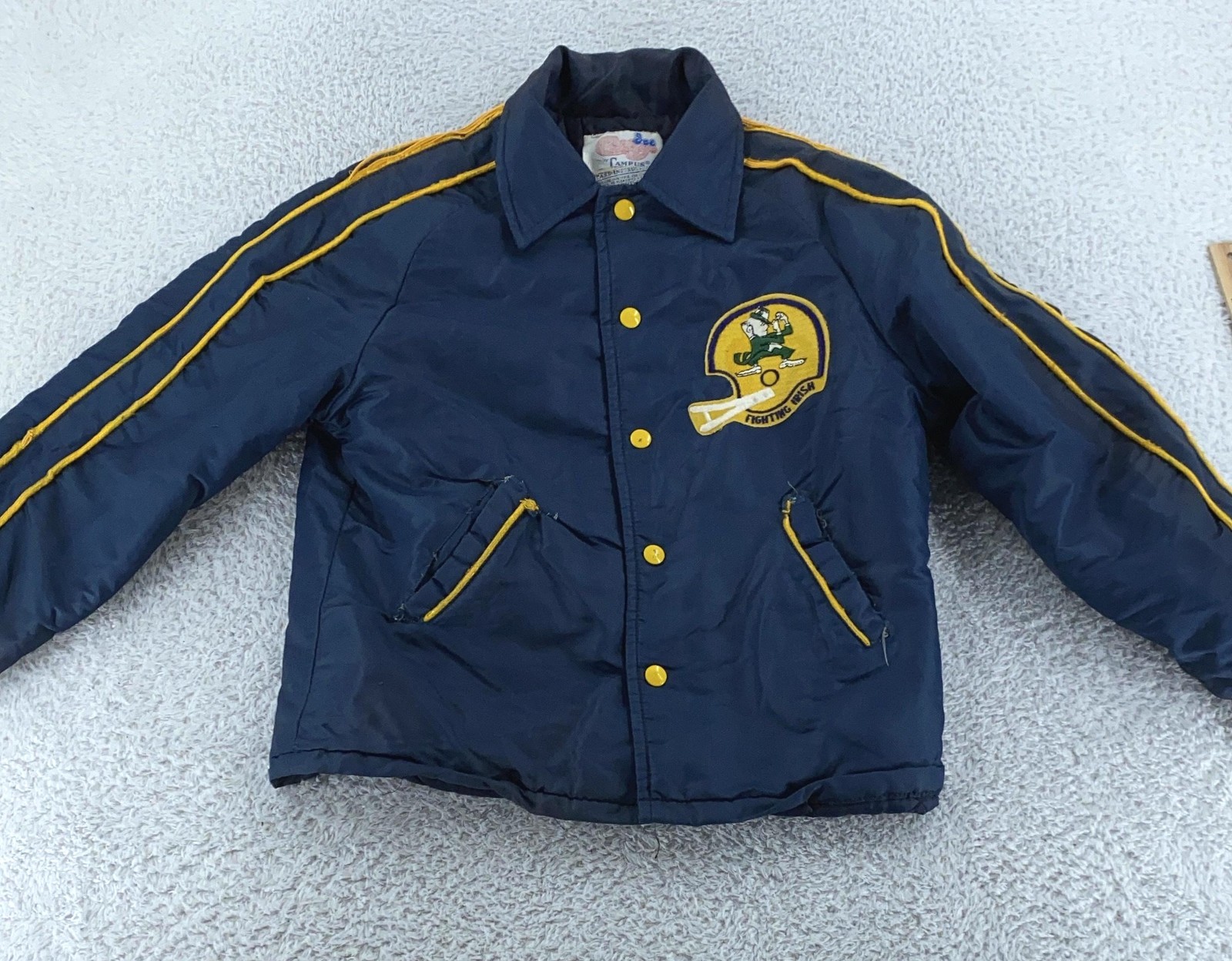 TRASHED Vtg 70s Notre Dame Fighting Irish Campus Quilted Jacket FITS XS Football