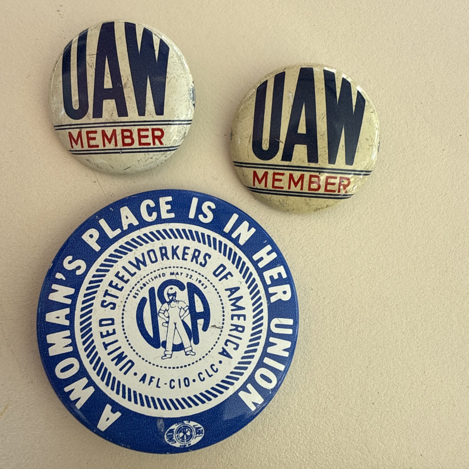 Vintage Union Pins A Woman\'s Place Is In Her Union And UAW Member Vintage Union Pins A Woman\'s Place Is In Her Union And UAW Member