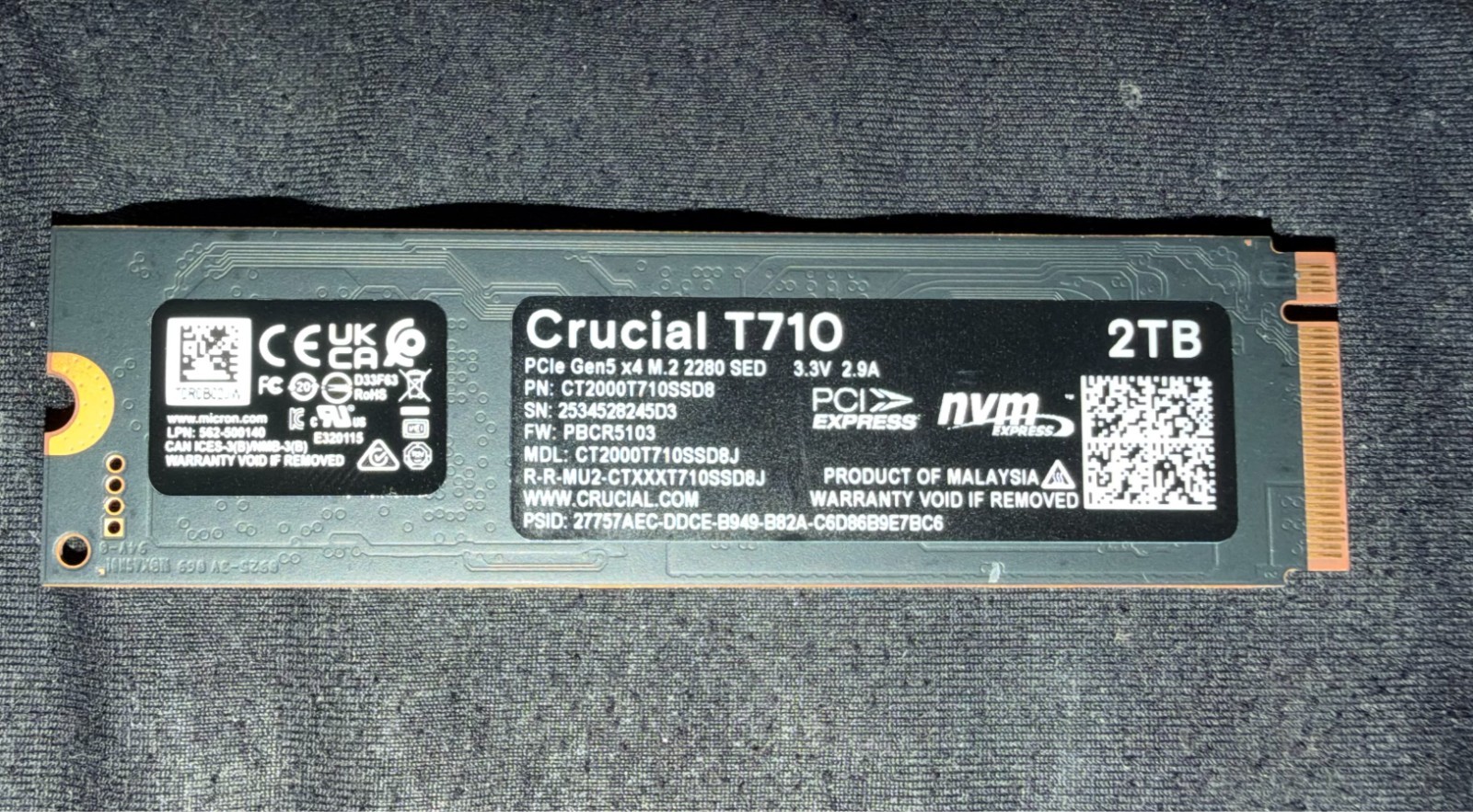 Crucial T710 PCIe Gen5 NVMe 2TB SSD, Up to 14,900 MB/s Crucial T710 PCIe Gen5 NVMe 2TB SSD, Up to 14,900 MB/s