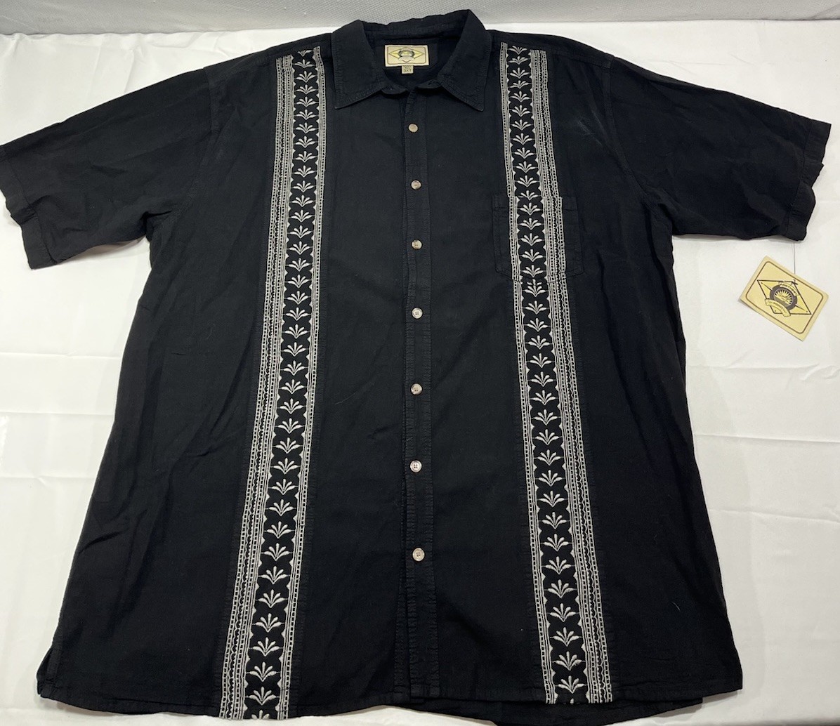 NWT Scully Farthest Point Black Shirt Mens 3XT Short Sleeve Button Embroidered
