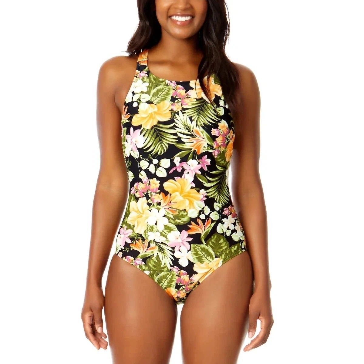 Hurley Women\'s XL Tropical Floral One-Piece Swimsuit With Cross Back A2530 Hurley Women\'s XL Tropical Floral One-Piece Swimsuit With Cross Back A2530