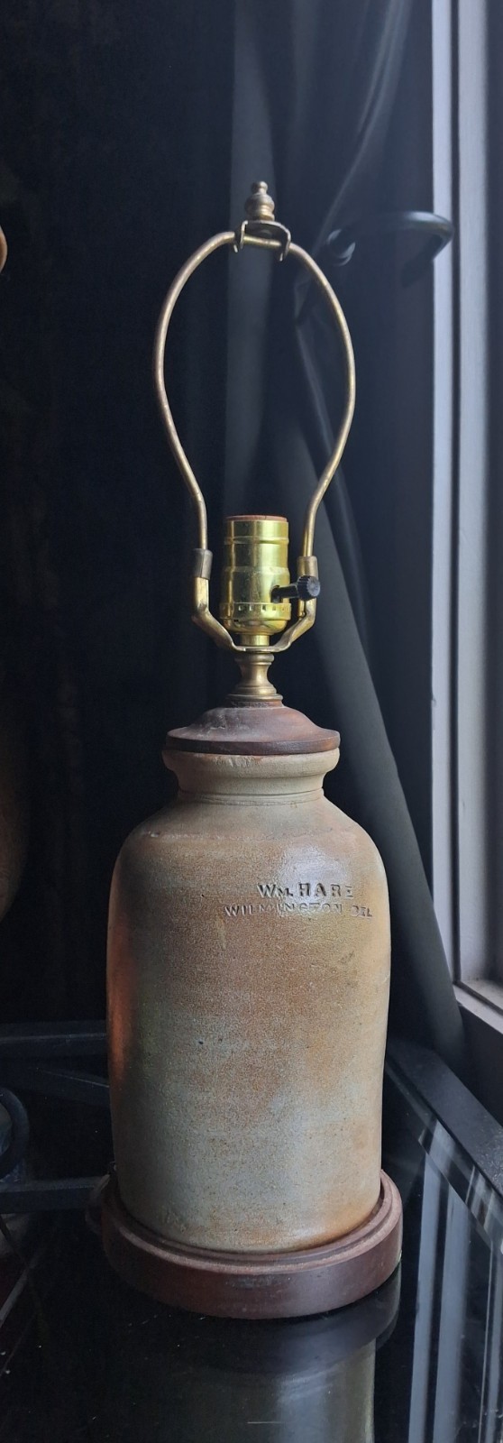 Antique WM Hare Stoneware Wilmington Delaware Glazed Crock Lamp Rare Works