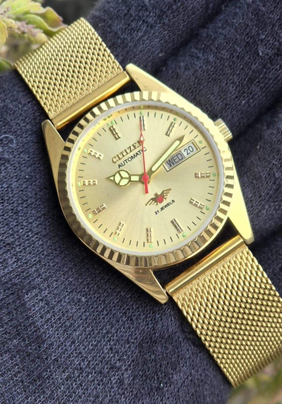 Vintage Citizen Automatic Gold Plated Steel 21 Jewels Day date Japan Wrist Watch