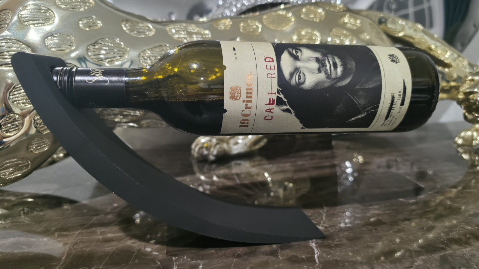Balancing Wine Bottle Holder Modern Gravity Defying Stand Black