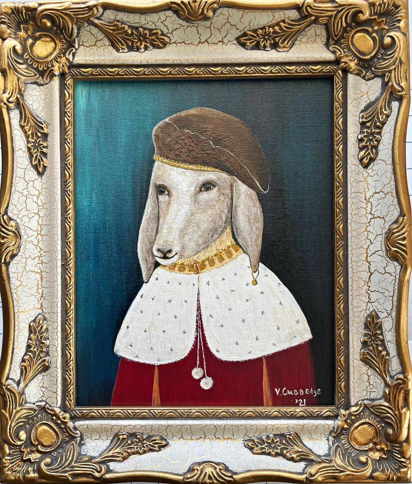 Original Acrylic Painting 8x10 Dog Portrait “Baron Jasper” V. Cubbedge Signed