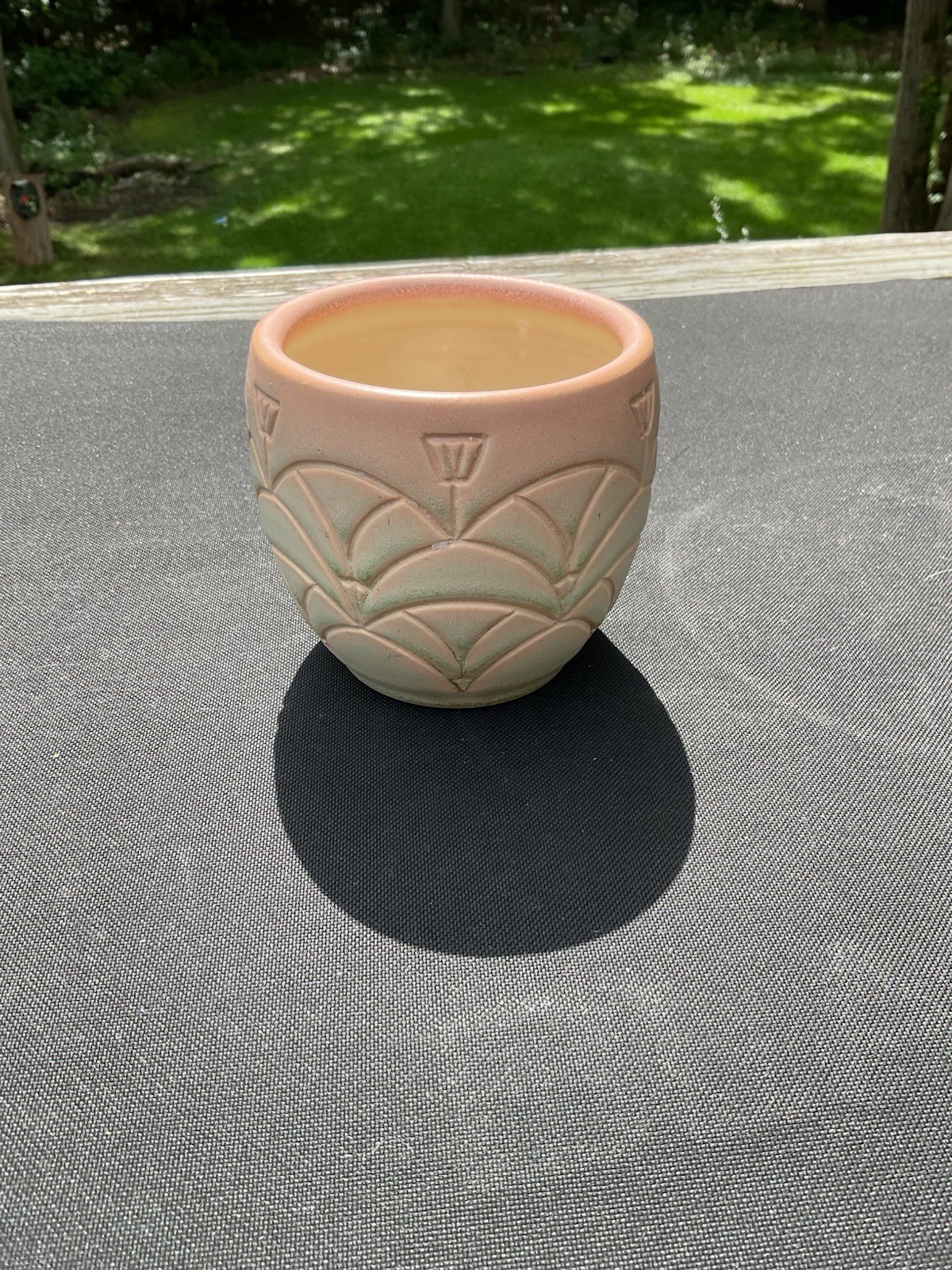 Vintage ROOKWOOD Pottery Sm. Planter Pot Art Deco Matte Pink & Green 3.5”