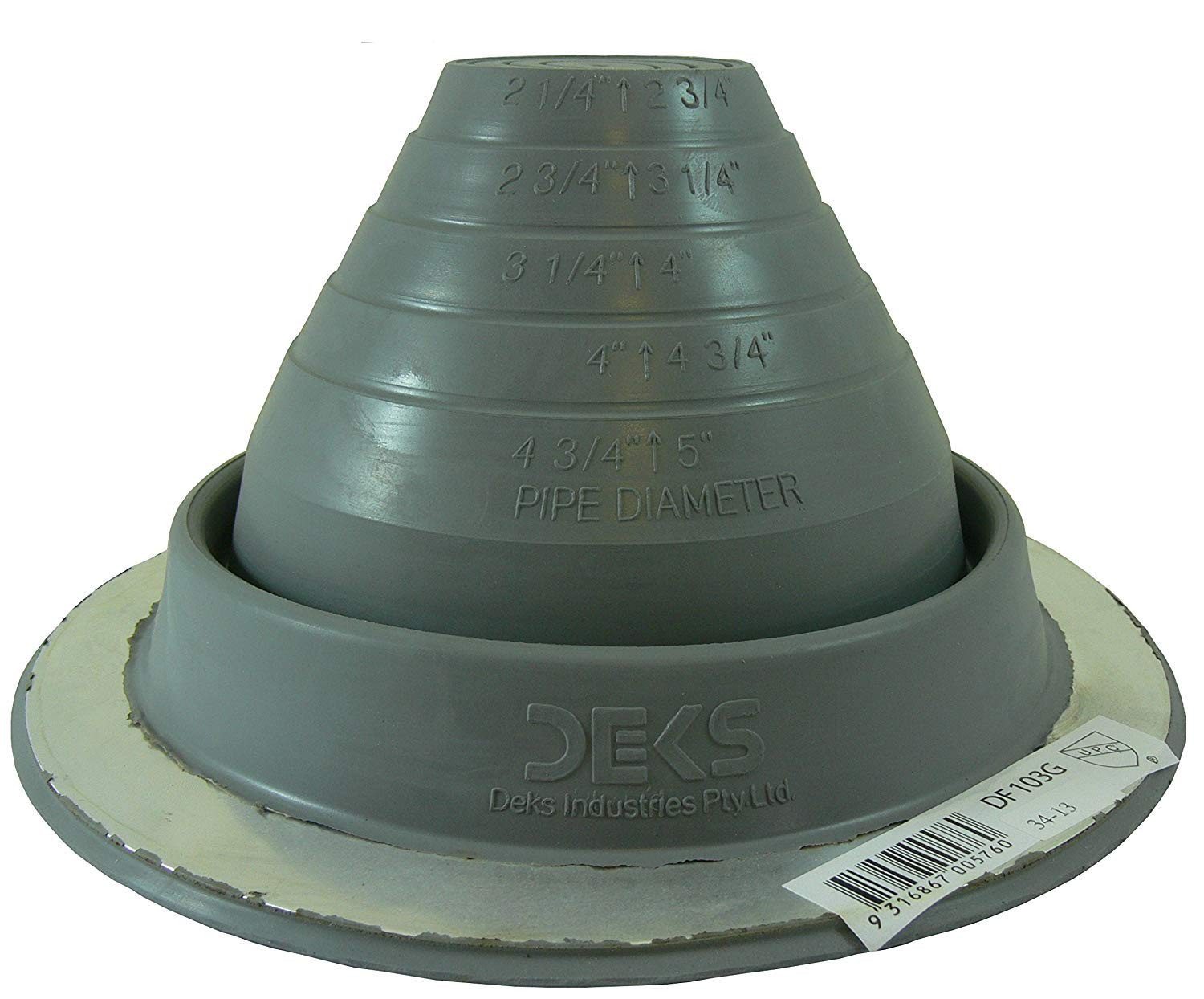 Dektite #3 Gray EPDM Metal Roof Pipe Flashing, Round Base, Pipe OD 1/4\