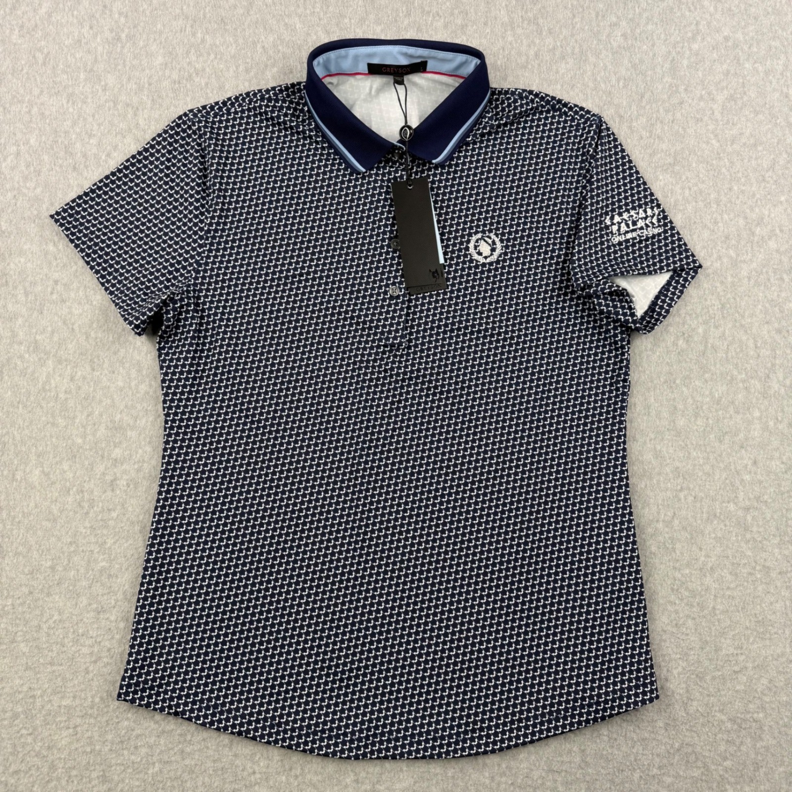 Greyson Shirt Womens Large Blue Polo Wolvestooth Wolf Print Caesars Palace Golf Greyson Shirt Womens Large Blue Polo Wolvestooth Wolf Print Caesars Palace Golf