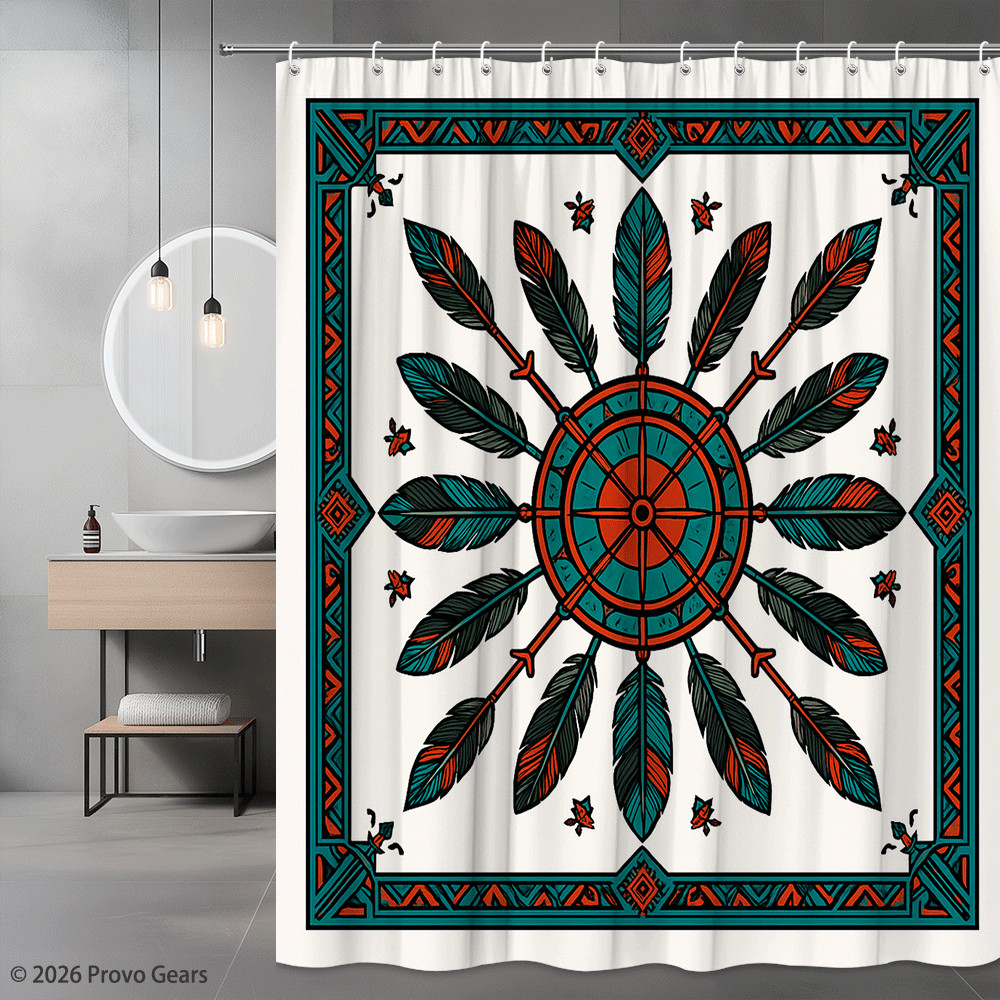Colorful Native American Style Shower Curtain with Feathers