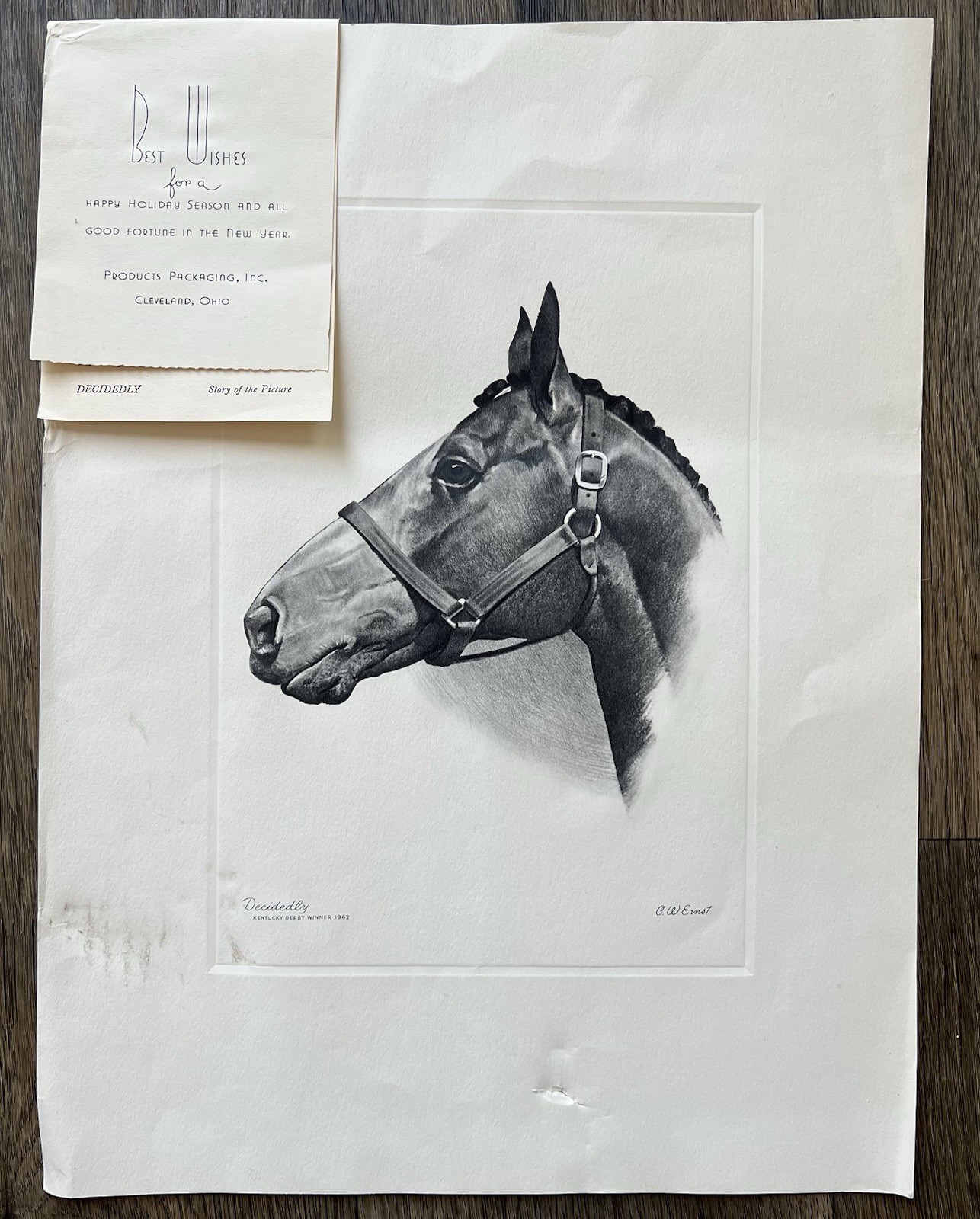 Vintage DECIDEDLY 1962 Kentucky Derby Winner Horse Print “ See Damage Note “