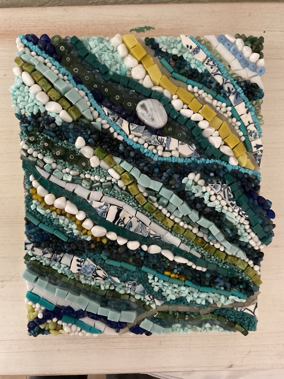 Mosaic Wall Art textured abstract Wavy Lines Vines Mixed Media Smalti Glass 8x10