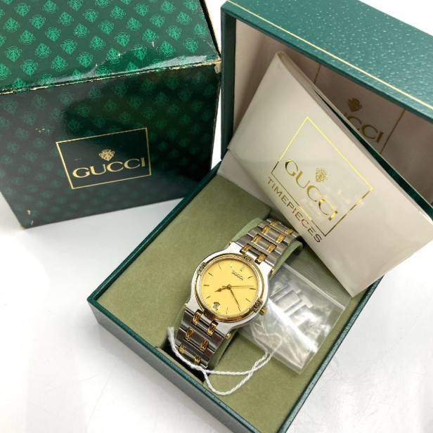 Vintage 【EXC+5】Gucci 9000M Men\'s Gold Dial Date Quartz Watch From JAPAN