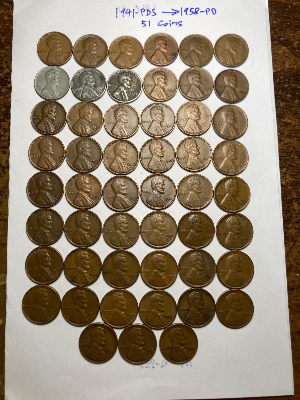 LINCOLN WHEAT CENT SET 1941-1958, ALL 51 DIFFERENT DATE/MINTS SET LINCOLN WHEAT CENT SET 1941-1958, ALL 51 DIFFERENT DATE/MINTS SET