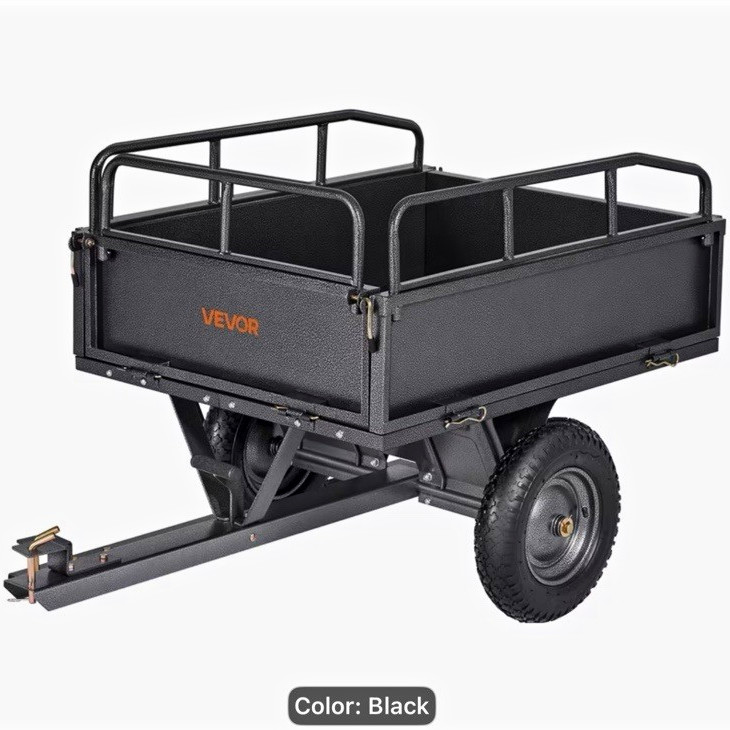 VEVOR Tow-Behind Dump Cart 10 cu ft 500 lb Steel 2-Wheel 14in Rubber Black VEVOR Tow-Behind Dump Cart 10 cu ft 500 lb Steel 2-Wheel 14in Rubber Black