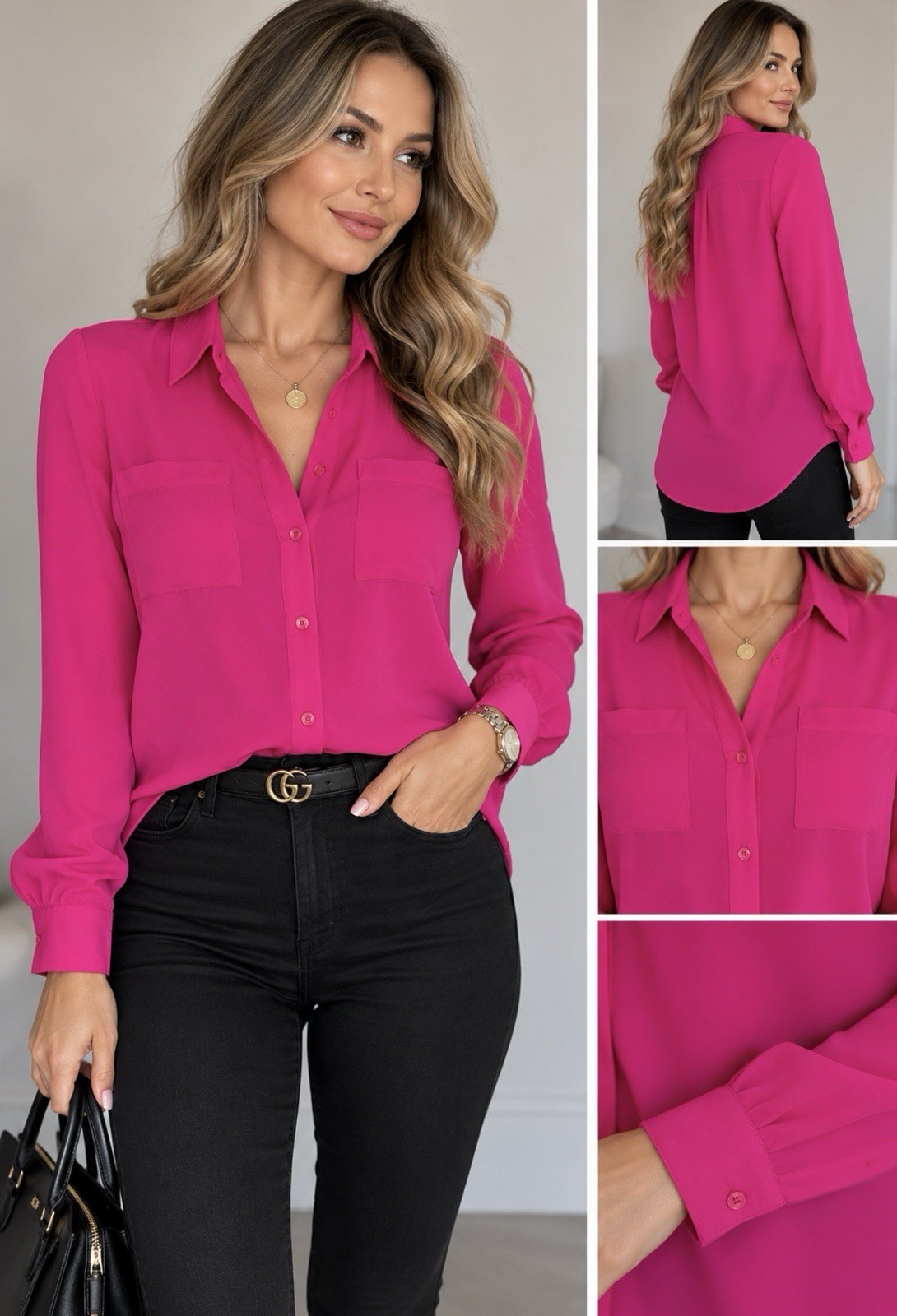 Express Women\'s Pink Solid Collared Long Sleeve Button-Front Blouse Size S Express Women\'s Pink Solid Collared Long Sleeve Button-Front Blouse Size S