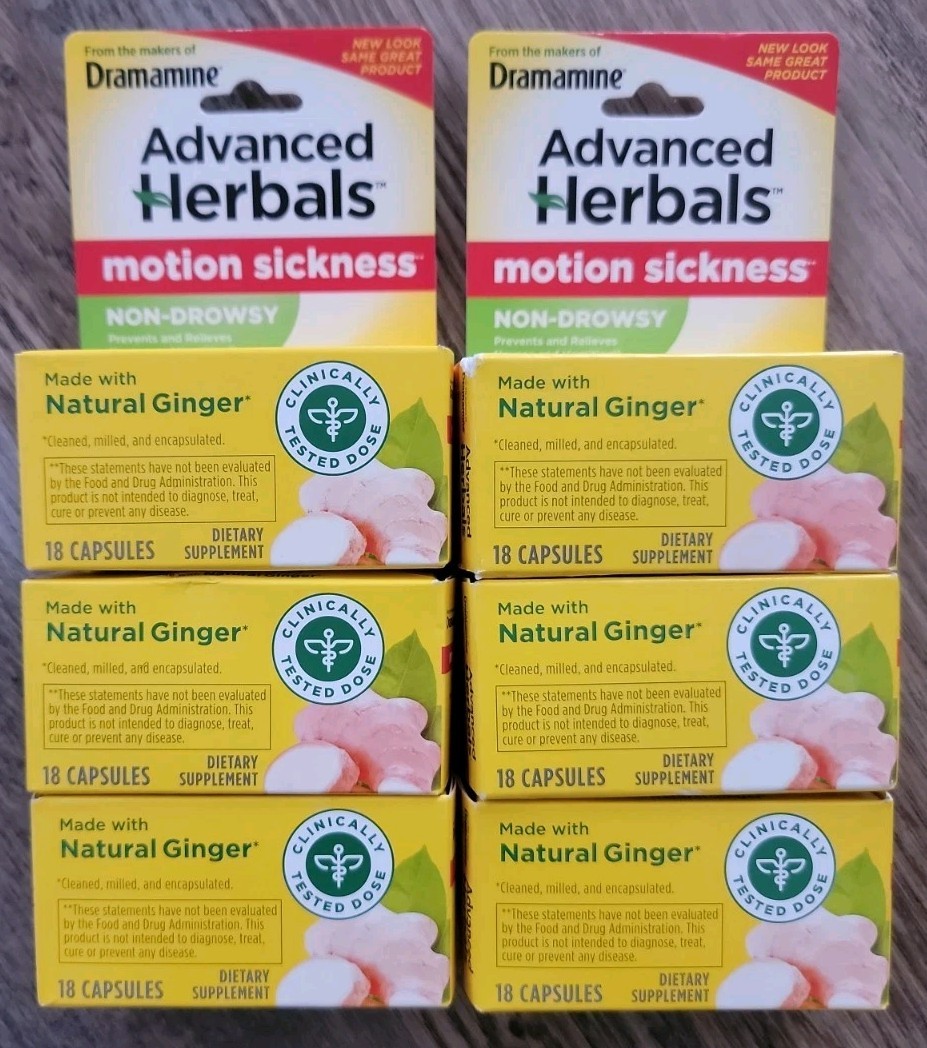 6 x Dramamine Advanced Herbals Non-Drowsy Ginger Motion Sickness, 18ct Exp 05/26