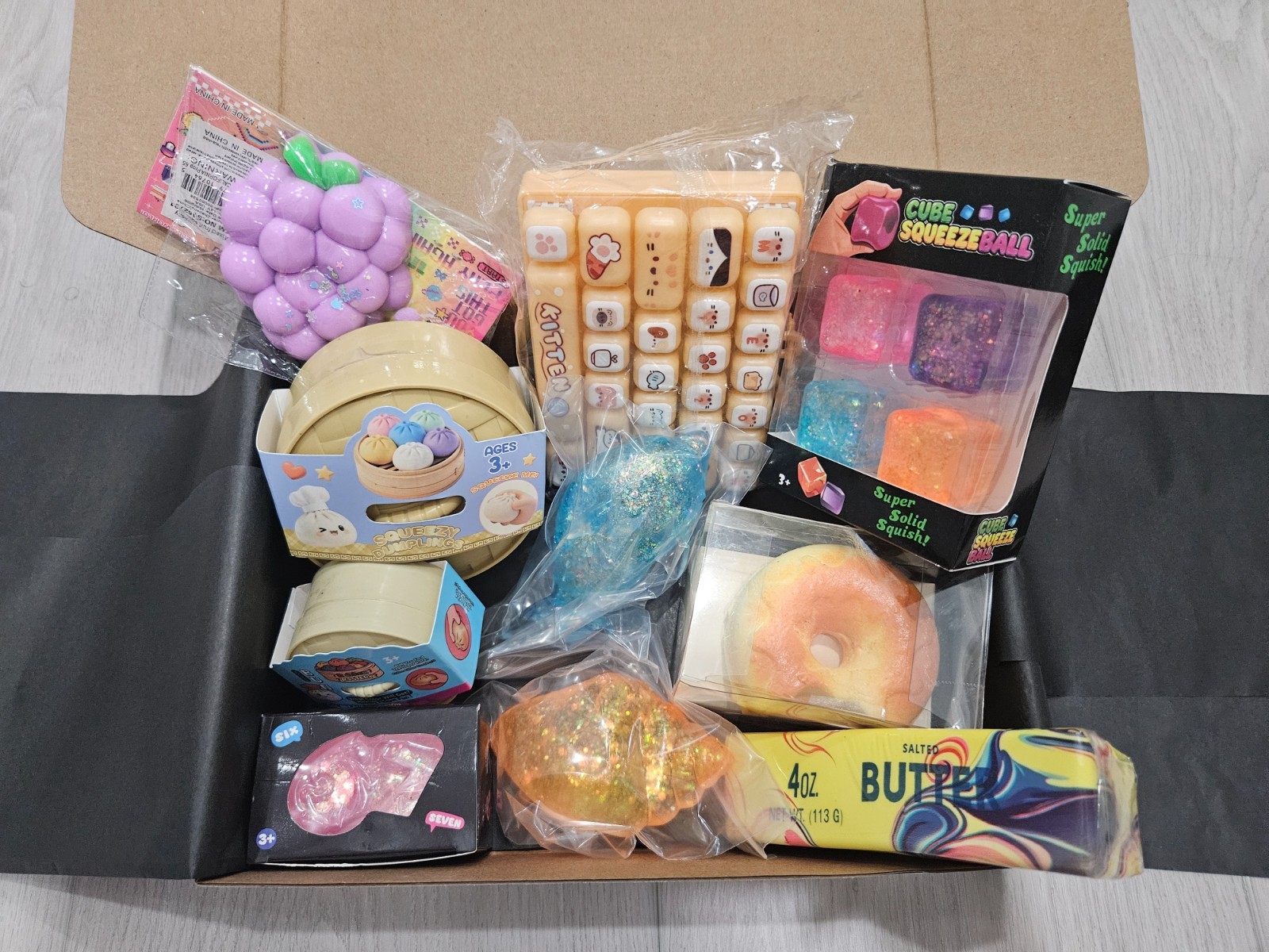 10 Pc Squishy Mystery Gift Box | Ready to Gift Sensory Fidget Toy Surprise Set