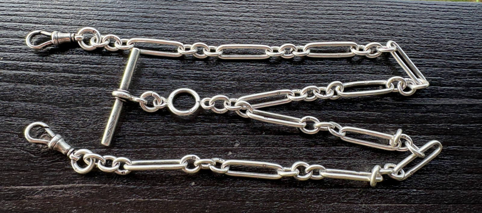 Antique 1897 George Edward Gee Sterling Silver Double Albert Watch Chain 20\